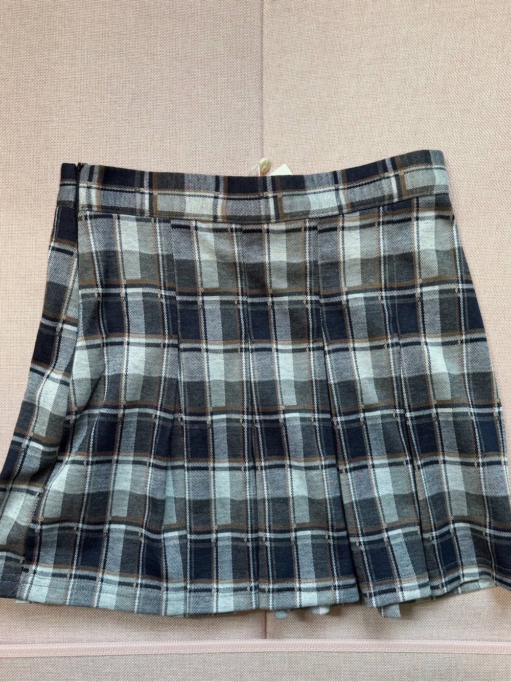 Fashion Nova Plaid Skater Mini Skirt in Gray, Navy, and Brown